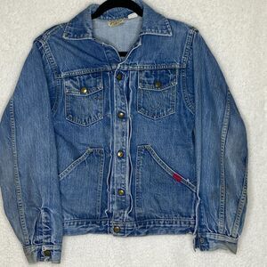 VINTAGE Big Smith Buckaroo Denim Jacket Vintage Size 36 L Fitted Trucker Snap